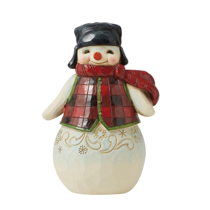 Jim Shore Heartwood Creek | Winter Is Here - Pint Sized Snowman in Buffalo Plaid 6011483 | DBC Collectibles