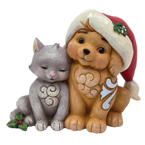 Jim Shore Heartwood Creek | Fur the Love of Christmas - Pint Sized Kitten and Puppy in Santa Hat 6011485 | DBC Collectibles