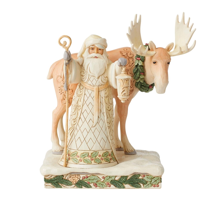Jim Shore Heartwood Creek | Woodland Majesty White Woodland Santa with Moose 6012676 | DBC Collectibles
