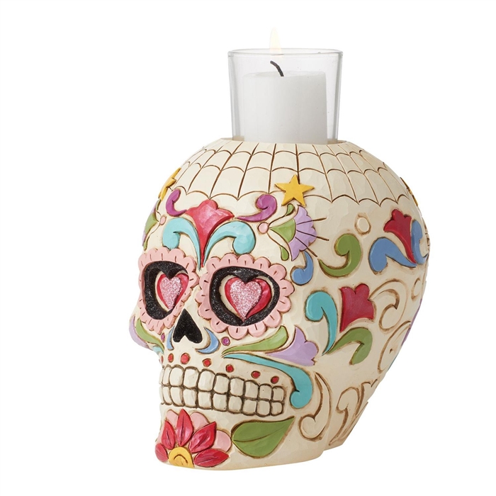 Jim Shore Heartwood Creek |  Day Of Dead Skull Candleholder 6012756 | DBC Collectibles