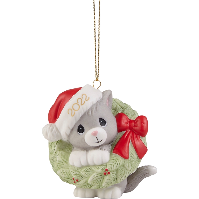 Precious Moments -  Wreathed In Christmas Joy 2022 Dated Cat Ornament 221007