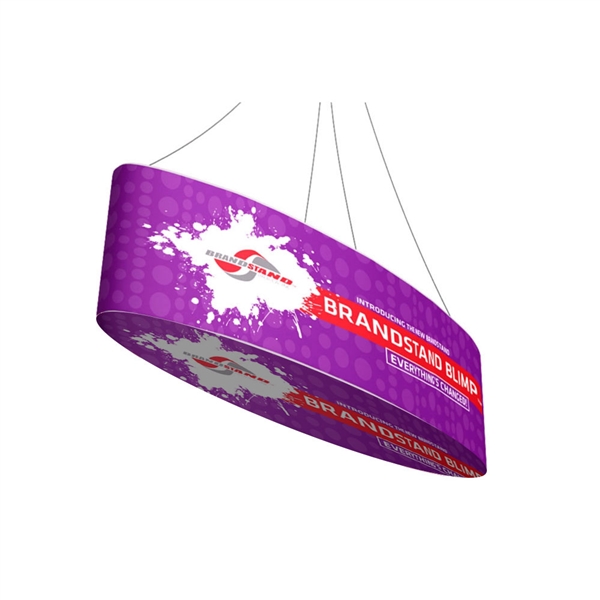 10ft x 24in Blimp Ellipse Hanging Tension Fabric Banner with Printed Bottom | Trade Show Booth Ceiling Hanging Sign