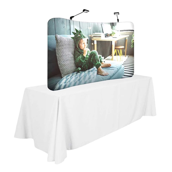 8ft x 5ft Curved Waveline Media Tabletop Display | Double-Sided Tension Fabric Booth