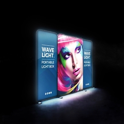 WaveLight backlit displays, the thinnest profile backlit display frames in the trade show & exhibit market, these LED backlit displays will impress. Elevate your brand & draw attention to your trade show booth!