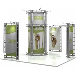 20ft x 20ft Island Tucana Orbital Express Truss Display with Fabric Graphic is a complete truss exhibit, professionally designed to fit a 20ft × 20ft trade show booth island space. Truss is the next generation in dynamic trade show structure