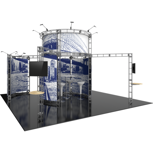 20ft x 20ft Island Atlas Orbital Express Truss Display with Fabric Graphic is the next generation in dynamic trade show exhibits. Onyx Orbital Express Truss Kit is a premium trade show display is designed to be used in a 20ft x 20ft exhibit space