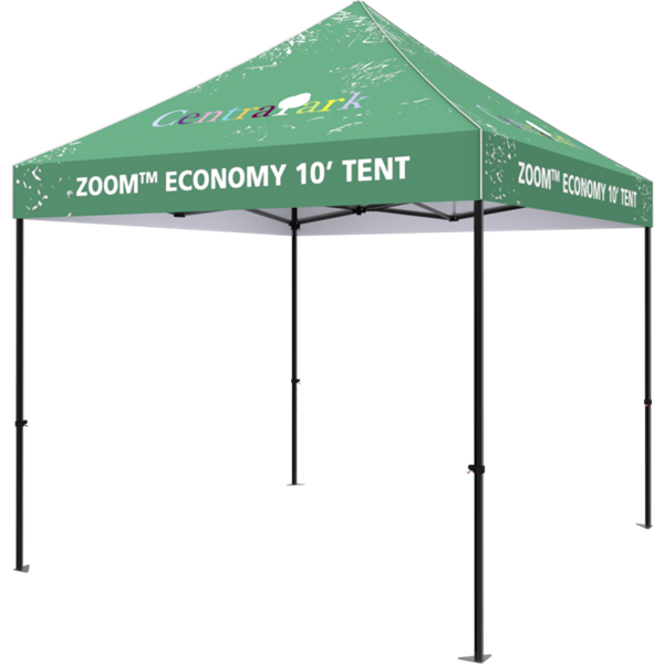 Outdoor 10ft x 10ft  Zoom Tents offer heavy duty commercial-grade popup frames designed for professional use. Canopies can customized with full color printing to display your company branding. Showcase your business name with our outdoor event tent