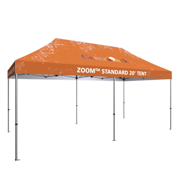 Outdoor 20ft x 10ft  Zoom Tents offer heavy duty commercial-grade popup frames designed for professional use. Canopies can customized with full color printing to display your company branding. Showcase your business name with our outdoor event tent