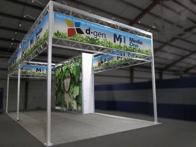 Custom trade show exhibit structures, like design # 324476 stand out on the convention floor. Draw eyes to your trade show booth with exciting custom exhibits & displays. We can customize any trade show exhibit or display to your specifications.