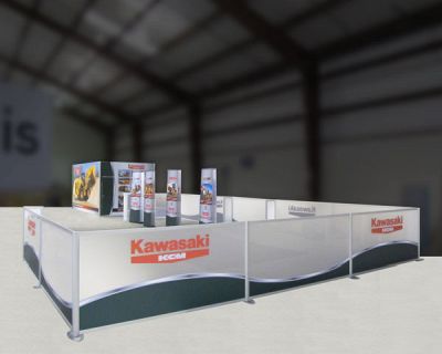 Custom trade show exhibit structures, like design # 325555 stand out on the convention floor. Draw eyes to your trade show booth with exciting custom exhibits & displays. We can customize any trade show exhibit or display to your specifications.