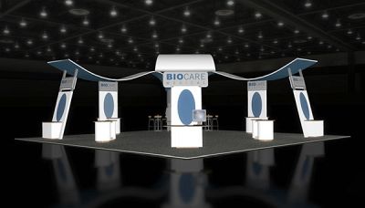 Custom trade show exhibit structures, like design # 46348 stand out on the convention floor. Draw eyes to your trade show booth with exciting custom exhibits & displays. We can customize any trade show exhibit or display to your specifications.