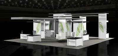 Custom trade show exhibit structures, like design # 54642 stand out on the convention floor. Draw eyes to your trade show booth with exciting custom exhibits & displays. We can customize any trade show exhibit or display to your specifications.