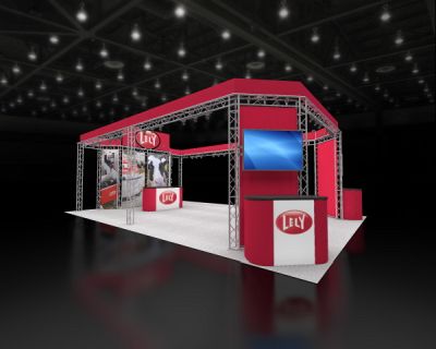 Custom trade show exhibit structures, like design # 60926 stand out on the convention floor. Draw eyes to your trade show booth with exciting custom exhibits & displays. We can customize any trade show exhibit or display to your specifications.