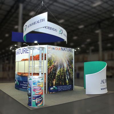 Custom trade show exhibit structures, like design # 614238 stand out on the convention floor. Draw eyes to your trade show booth with exciting custom exhibits & displays. We can customize any trade show exhibit or display to your specifications.