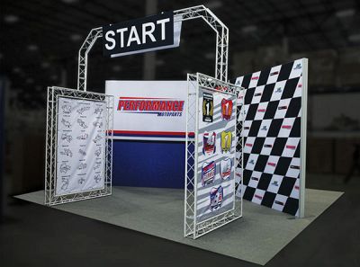 Custom trade show exhibit structures, like design # 697441 stand out on the convention floor. Draw eyes to your trade show booth with exciting custom exhibits & displays. We can customize any trade show exhibit or display to your specifications.