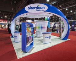 Custom trade show exhibit structures, like design # 100983V1 stand out on the convention floor. Draw eyes to your trade show booth with exciting custom exhibits & displays. We can customize any trade show exhibit or display to your specifications.