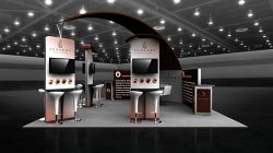 Custom trade show exhibit structures, like design # 101795V2 stand out on the convention floor. Draw eyes to your trade show booth with exciting custom exhibits & displays. We can customize any trade show exhibit or display to your specifications.