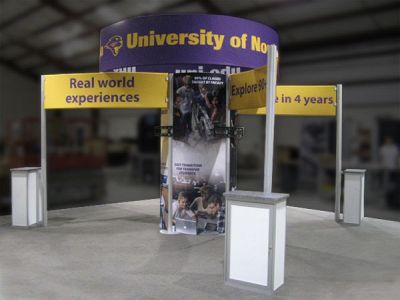 Custom trade show exhibit structures, like design # 323681 stand out on the convention floor. Draw eyes to your trade show booth with exciting custom exhibits & displays. We can customize any trade show exhibit or display to your specifications.