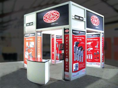 Custom trade show exhibit structures, like design # 323897 stand out on the convention floor. Draw eyes to your trade show booth with exciting custom exhibits & displays. We can customize any trade show exhibit or display to your specifications.