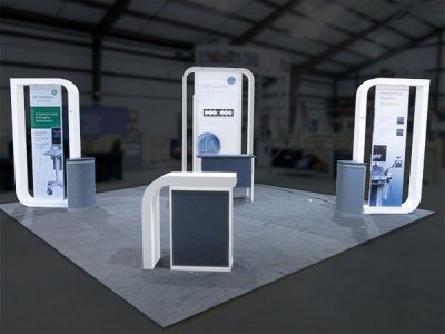 Custom trade show exhibit structures, like design # 324401 stand out on the convention floor. Draw eyes to your trade show booth with exciting custom exhibits & displays. We can customize any trade show exhibit or display to your specifications.