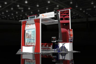 Custom trade show exhibit structures, like design # 42603 stand out on the convention floor. Draw eyes to your trade show booth with exciting custom exhibits & displays. We can customize any trade show exhibit or display to your specifications.