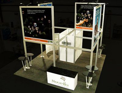 Custom trade show exhibit structures, like design # 54387 stand out on the convention floor. Draw eyes to your trade show booth with exciting custom exhibits & displays. We can customize any trade show exhibit or display to your specifications.