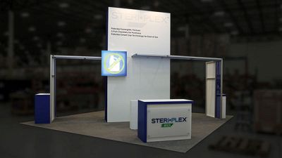 Custom trade show exhibit structures, like design # 615465 stand out on the convention floor. Draw eyes to your trade show booth with exciting custom exhibits & displays. We can customize any trade show exhibit or display to your specifications.