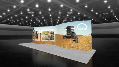 Custom trade show exhibit structures, like design # 107386V1 stand out on the convention floor. Draw eyes to your trade show booth with exciting custom exhibits & displays. We can customize any trade show exhibit or display to your specifications.