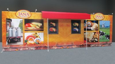 Custom trade show exhibit structures, like design # 69405R2 stand out on the convention floor. Draw eyes to your trade show booth with exciting custom exhibits & displays. We can customize any trade show exhibit or display to your specifications.