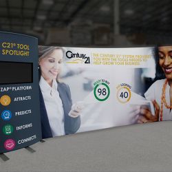 Custom trade show exhibit structures, like design # 0744984 stand out on the convention floor. Draw eyes to your trade show booth with exciting custom exhibits & displays. We can customize any trade show exhibit or display to your specifications.