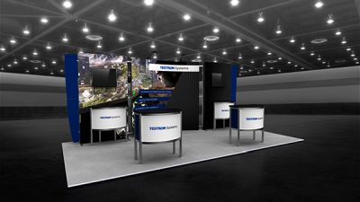 Custom trade show exhibit structures, like design # 103220V1E stand out on the convention floor. Draw eyes to your trade show booth with exciting custom exhibits & displays. We can customize any trade show exhibit or display to your specifications.