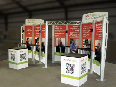 Custom trade show exhibit structures, like design # 324057 stand out on the convention floor. Draw eyes to your trade show booth with exciting custom exhibits & displays. We can customize any trade show exhibit or display to your specifications.
