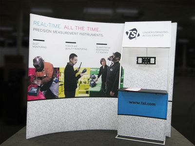 Custom trade show exhibit structures, like design # 0406413 stand out on the convention floor. Draw eyes to your trade show booth with exciting custom exhibits & displays. We can customize any trade show exhibit or display to your specifications.