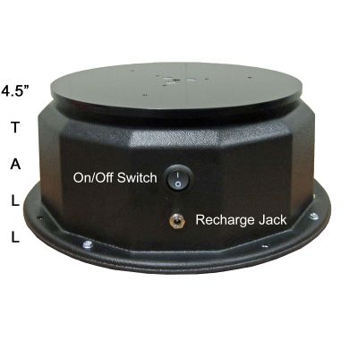 This battery operated display turntable ships in one day and is ready to use out of the box.  Comes standard with clockwise rotation at 1.3 RPM and 200 lb Capacity.  Ideal for table top displays and trade show applications eliminating the need for wires!