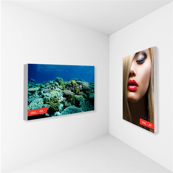 5ft x 2ft Vail 60S Non-Backlit Single-Sided Graphic Package. Vail Fabric Frame can be use in Retail Stores, Malls, Kiosks, Restaurants, Art Galleries, Grand Openings, Trade Shows, Offices, Showrooms.