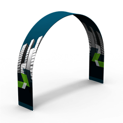 10ft x 10ft x 2ft Rounded Double-Sided Arch Display (Graphic & Hardware) give you the ability to turn your show space into a captivating exhibit! Easily create and define a stunning entryway, focal point or stage set at your next tradeshow or event