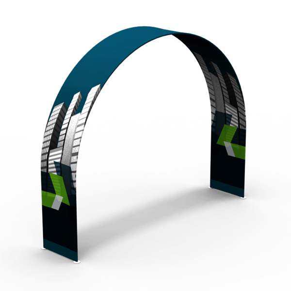 10ft x 10ft x 2ft Rounded Double-Sided Arch Display (Graphic & Hardware) give you the ability to turn your show space into a captivating exhibit! Easily create and define a stunning entryway, focal point or stage set at your next tradeshow or event