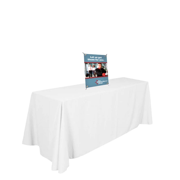 11in x 17in Mini X Table Top Banner Stand Display Kit with Banner. Full-color graphics and portability make these versatile banners the perfect choice for checkout counters, tradeshows, retail shelving, or reception areas.