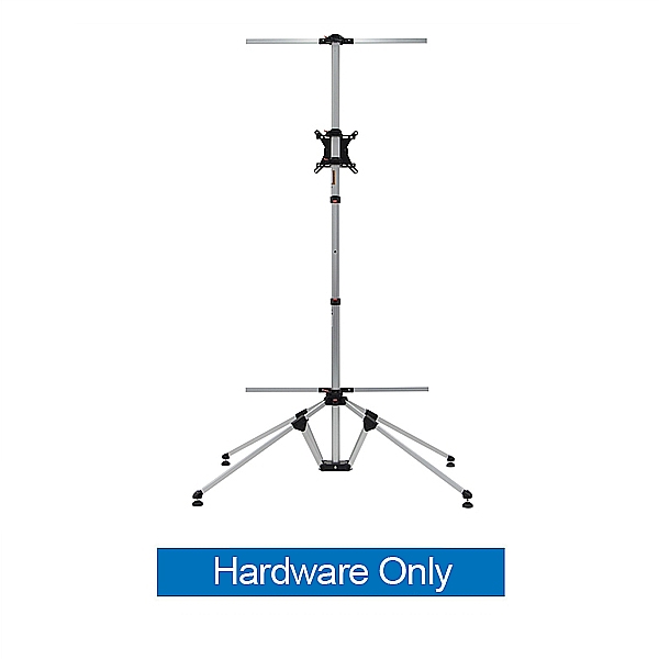 4ft x 7ft Quad Pod Monitor Stand Hardware Only. This innovative monitor stand combines stability with style. A large fabric banner behind the monitor gives you ample space for branding or messaging.