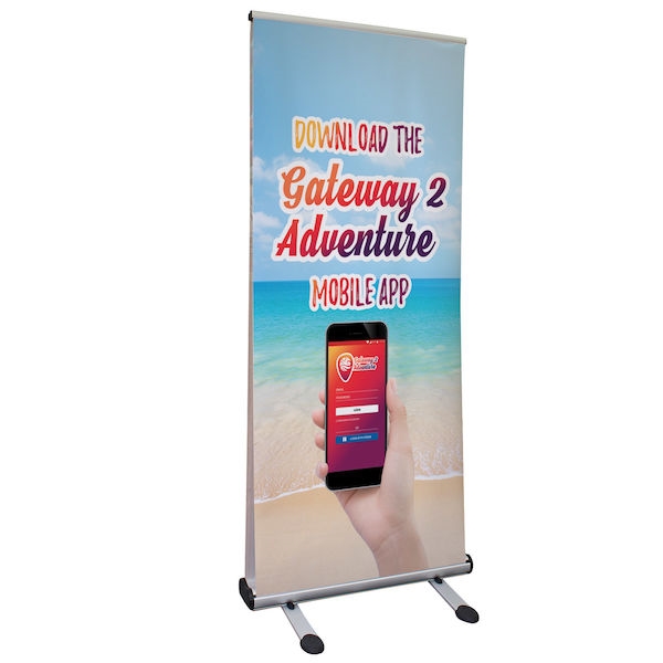 Outdoor Trek Lite Retractor Banner Stand Kit. Outdoor advertising solution that is durable and easy set-up. This heavy duty display includes detachable feet that when locked into base provides a strong and stable footprint