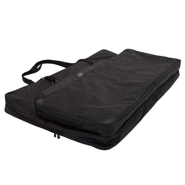 26 in (W) x 19 in (H) x 3 in (L) Soft Carry Case. A soft-sided carrying case designed specifically to securely house the components of the Tabletop Displays and Panel Displays. Made from PVC lined polyester with carrying straps.