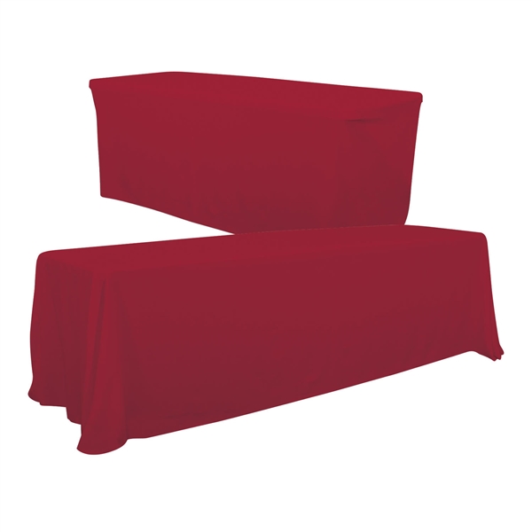 8ft to 6ft Convertible Table Throw is perfect for trade shows, conventions, job fairs, and anywhere that needs the polished look of linens. This tablecloth is unprinted and available in stock solid colors.  easy to work with, and does not require any spec