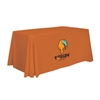This 4ft Economy table throw offers a professional presentation at your next trade show or event.  This Draped Open Back table cover features custom printed graphics that are dye-sub printed on polyester fabric for a beautiful brand presentation. Our tabl