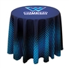 This 2.5ft x 27in High Round table throw offers a professional presentation at your next trade show or event.  This Draped Round table cover features custom printed graphics that are dye-sub printed on polyester fabric for a beautiful brand presentation.