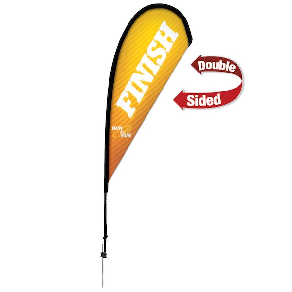 Outdoor promotional sail flags get your message noticed!  Custom printed 8ft Premium Teardrop marketing flags are perfect for events, trade shows, expos, fairs and in front of retail locations.