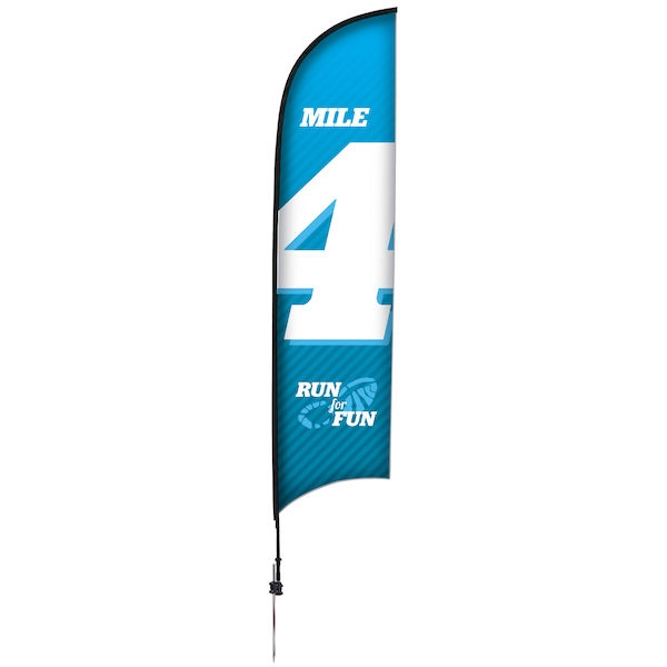 Outdoor promotional sail flags get your message noticed!  Custom printed 13ft Premium Razor marketing flags are perfect for events, trade shows, expos, fairs and in front of retail locations.