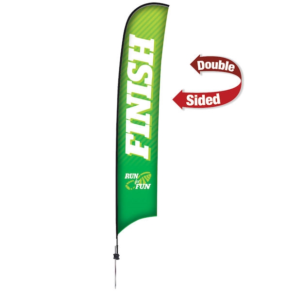 Outdoor promotional sail flags get your message noticed!  Custom printed 17ft Premium Razor marketing flags are perfect for events, trade shows, expos, fairs and in front of retail locations.