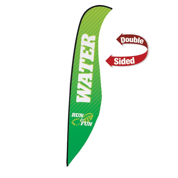 Outdoor promotional sail flags get your message noticed!  Custom printed 17ft Premium Sabre marketing flags are perfect for events, trade shows, expos, fairs and in front of retail locations.