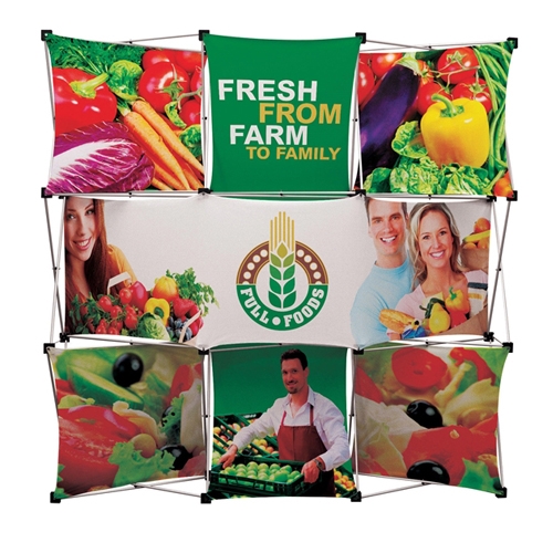 8ft Geometrix Fabric Pop-Up Display Kit with 7 banners excitement of three dimensions meets the ease of a pop-up. Interchangeable, dye-sublimated fabric banners create a multitude of looks on one display. Geometrix displays similar to the Xpressions