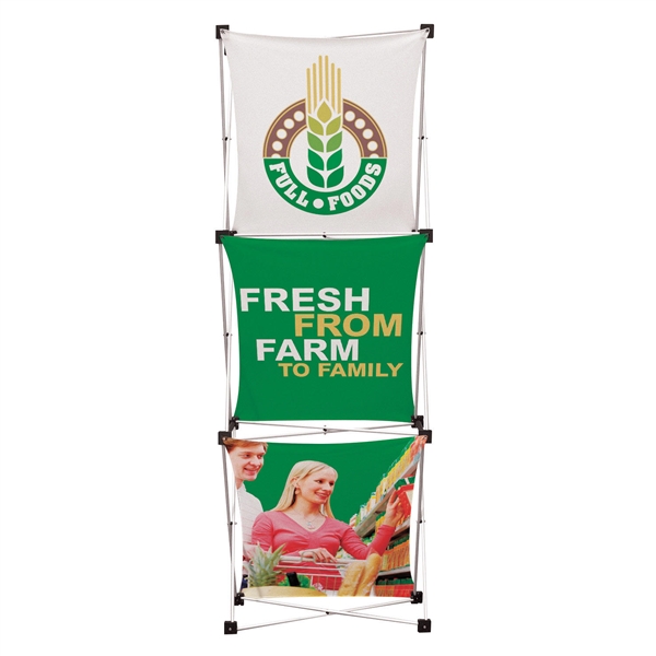 Geometrix 3ft x 8ft Tower Fabric Exhibit Booth is one of the more unique product offerings at xyzDisplays. The Xpressions series offers many of the features the exhibitors look for in a high quality trade show pop up backwall fabric floor display